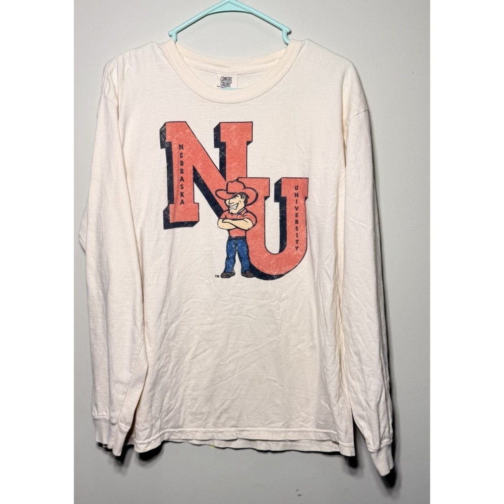 Vintage Style Comfort Colors Nebraska University NU Long Sleeve Shirt Mens Large
